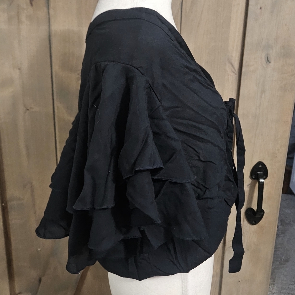 FREE PEOPLE Call Me Later Ruffle Tie Front Boho Rayon Blouse Top.Black. Size SM - Picture 8 of 16